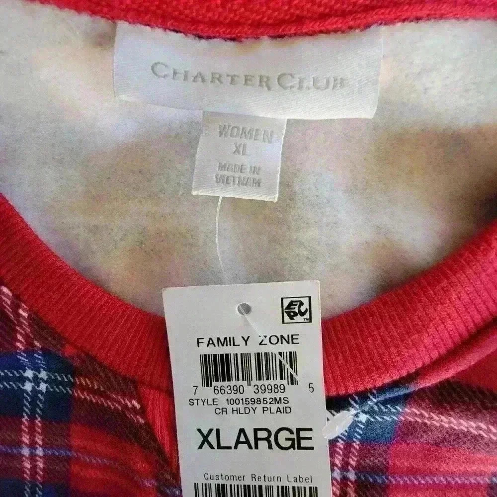 Charter Club Red Plaid Pajama Top/Lounge Wear / Made For Macy's/NWT/ Size XL - Picture 5 of 7